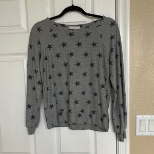Gray and Black Crew Neck Star Pattern Sweater